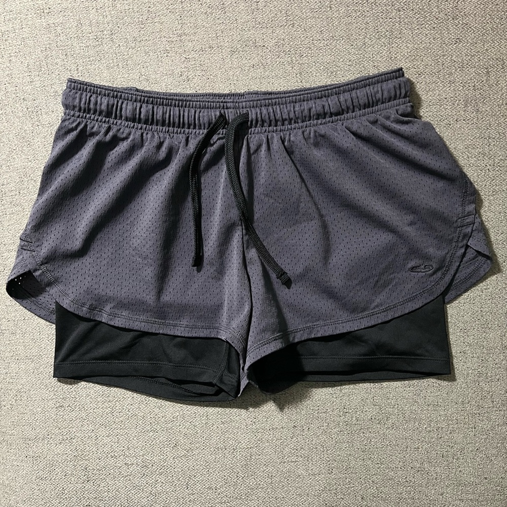 Grey and Black Champion Women's Shorts with Spandex